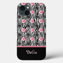 黒い渦巻き上の小さなピンクとグレーのバラパターン