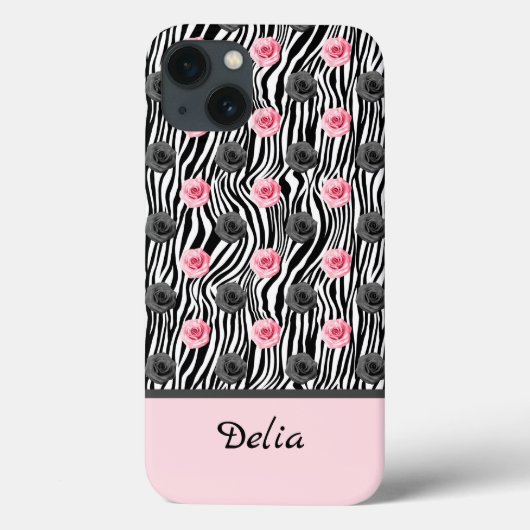 黒い渦巻き上の小さなピンクとグレーのバラパターン Case-Mate iPhoneケース (裏面)