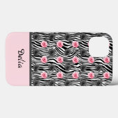 黒い渦巻き上の小さなピンクとグレーのバラパターン Case-Mate iPhoneケース (裏面 (横))