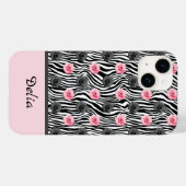 黒い渦巻き上の小さなピンクとグレーのバラパターン Case-Mate iPhoneケース (裏面 (横))