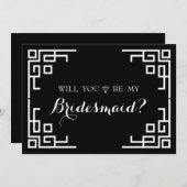 黒い渦巻き縁どが可愛い私の花嫁のメイド 招待状 (正面/裏面)