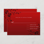 黒い渦巻き赤いメタリックダマスウェディング 出欠カード (正面/裏面)