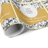 黒い渦巻及び金ゴールド第50の結婚記念日の写真 ラッピングペーパー (ロールコーナー)