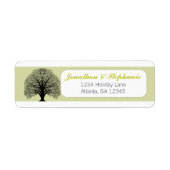 黒い渦巻形の木の緑の縁どタイポグラフィラベル ラベル (正面)