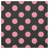 黒い渦巻形の背景にピンクの水玉模様 ファブリック (見本)