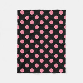黒い渦巻形の背景にピンクの水玉模様 フリースブランケット