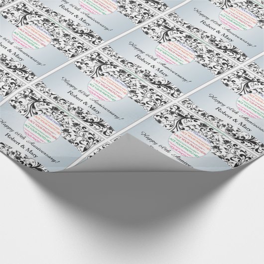 黒い渦巻第60の結婚記念日の写真 ラッピングペーパー (角)
