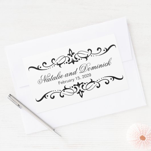 黒い渦巻結婚き模様のロゴ 長方形シール (封筒)