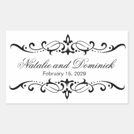 黒い渦巻結婚き模様のロゴ 長方形シール