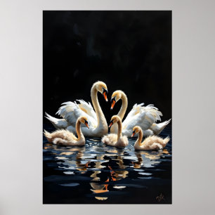 黒い湖の白鳥の家族の作品 ポスター