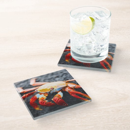 黒い溶岩の石のサリーのlightfootのカニ ガラスコースター (アングル)