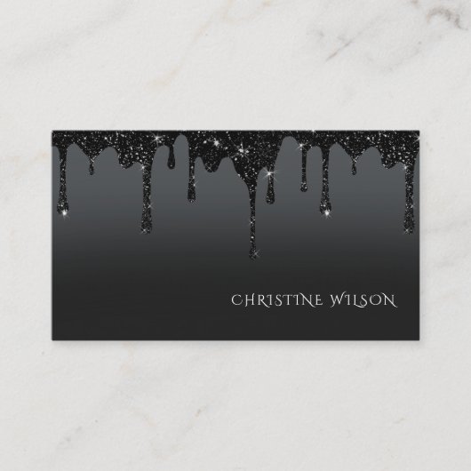 黒い滴下グリッターの背景 名刺 (正面)