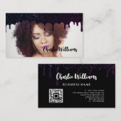 黒い滴下グリッターQRコード自分の画像を追加 名刺 (正面/裏面)