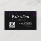 黒い滴下グリッターQRコード自分の画像を追加 名刺 (裏面)