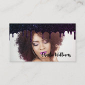 黒い滴下グリッターQRコード自分の画像を追加 名刺 (正面)