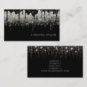黒い滴下フェイクグリッター 名刺 (正面/裏面)