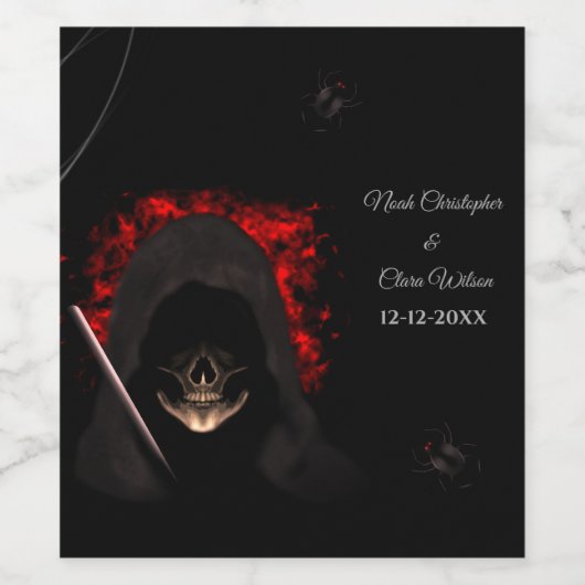 黒い濃いムードのゴシック様式のスカルハロウィーンスパイダー ワインラベル (シングルラベル)