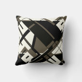 黒い濃い茶色の白い対角線の幾何学的抽象芸術 クッション (裏面)