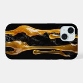 黒い火山岩ゴールドiPhoneケース iPhone 15ケース (裏面横)