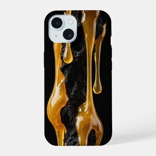 黒い火山岩ゴールドiPhoneケース iPhone 15ケース (裏面)