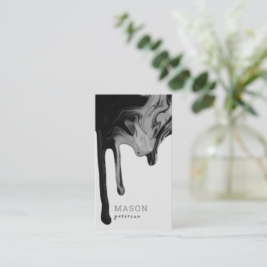 黒い灰モダン色の大理石がシームレスに滴絵を描る 名刺 (スタンド正面)