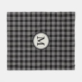 黒い灰色および白い格子縞パターンモノグラム フリースブランケット (正面(横))