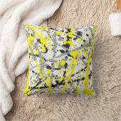 黒い灰色および黄色インク（ばちゃばちゃ）跳ねる クッション (ブランケット)