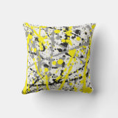 黒い灰色および黄色インク（ばちゃばちゃ）跳ねる クッション (裏面)