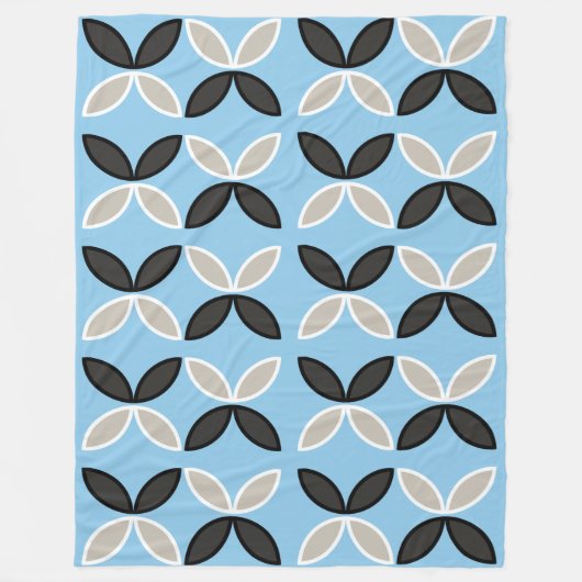 黒い灰色と白い蝶の花びらパターン フリースブランケット (正面)