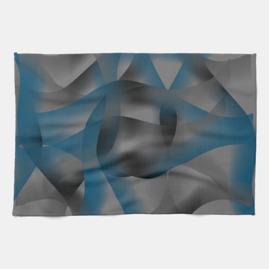 黒い灰色と青の波紋、グラデーション部分 キッチンタオル (横)
