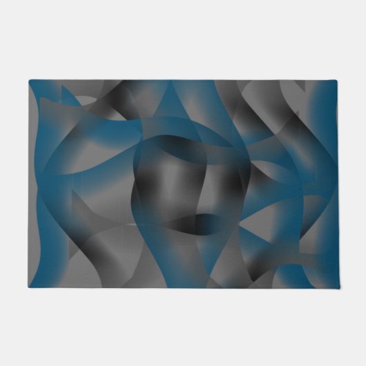 黒い灰色と青の波紋、グラデーション部分 ドアマット (正面)