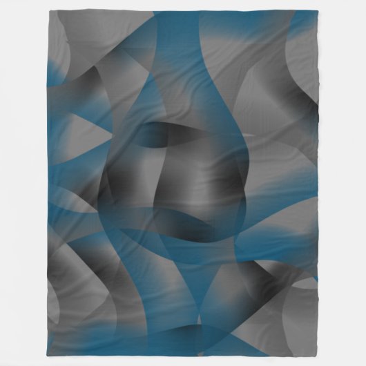 黒い灰色と青の波紋、グラデーション部分 フリースブランケット (正面)
