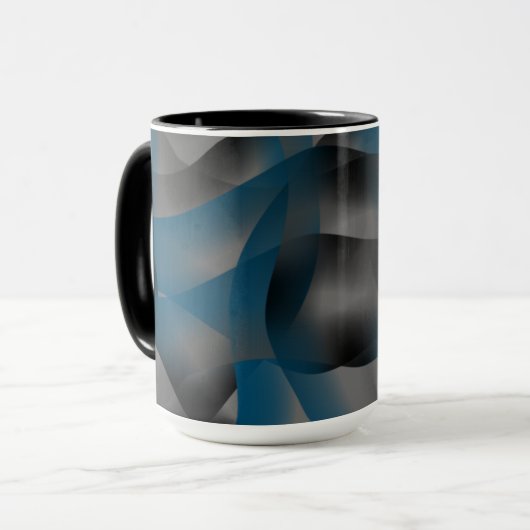 黒い灰色と青の波紋、グラデーション部分 マグカップ (正面左)