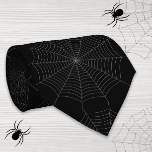 黒い灰色のクモの巣ハロウィンパターン ネクタイ