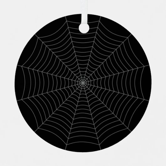 黒い灰色のクモの巣ハロウィンパターン メタルオーナメント (正面)