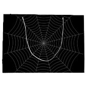 黒い灰色のクモの巣ハロウィンパターン ラージペーパーバッグ (裏面)