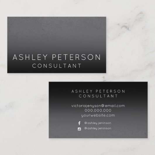 黒い灰色のセメントのグラデーションでミニマルなタイポグラフィ 名刺 (正面/裏面)