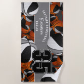 黒い灰色のチームカラーのバスケットボールの多く ビーチタオル (正面)