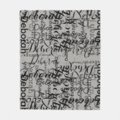 黒い灰色の手書きフォント名パターン フリースブランケット (正面)