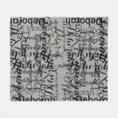 黒い灰色の手書きフォント名パターン フリースブランケット (正面(横))