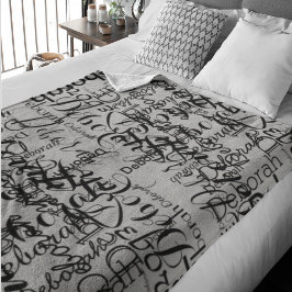 黒い灰色の手書きフォント名パターン フリースブランケット