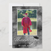 黒い灰色の水彩卒業写真 サンキューカード (正面)