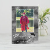 黒い灰色の水彩卒業写真 サンキューカード (スタンド正面)