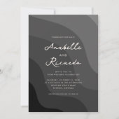 黒い灰色の波状の幾何学的QRコードフォト結婚ズ 招待状 (正面)