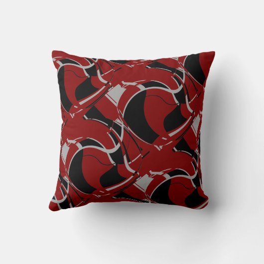 黒い灰色の濃い赤に渦巻くアートサークルのタイル クッション (裏面)