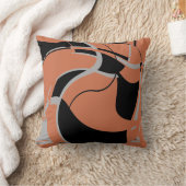 黒い灰色の燃えたオレンジ色の渦巻き抽象芸術モチーフ クッション (ブランケット)