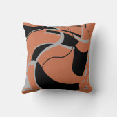 黒い灰色の燃えたオレンジ色の渦巻き抽象芸術モチーフ クッション (裏面)