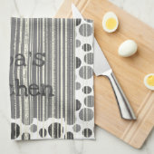 黒い灰色の白いストライプ水玉模様 キッチンタオル (四つ折り)