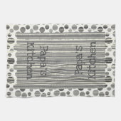 黒い灰色の白いストライプ水玉模様 キッチンタオル (横)