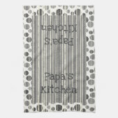 黒い灰色の白いストライプ水玉模様 キッチンタオル (縦)